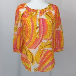 Trina Turk Banana Republic Collaboration Silk Yellow Pink Orange Blouse Size 2